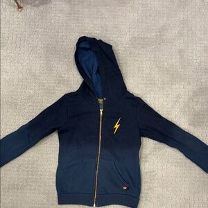 Aviator Nation Dark Blue Hoodie with Yellow Lightning Bolt